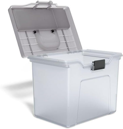 STAPLES Plastic File Box with Snap Lid, Letter/Legal Size, Clear, 4/Carton