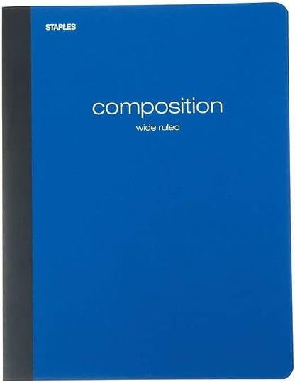 STAPLES Poly Composition Notebook, 9.75” x 7.5”, Wide Ruled, 70 Sheets, Assorted Colors