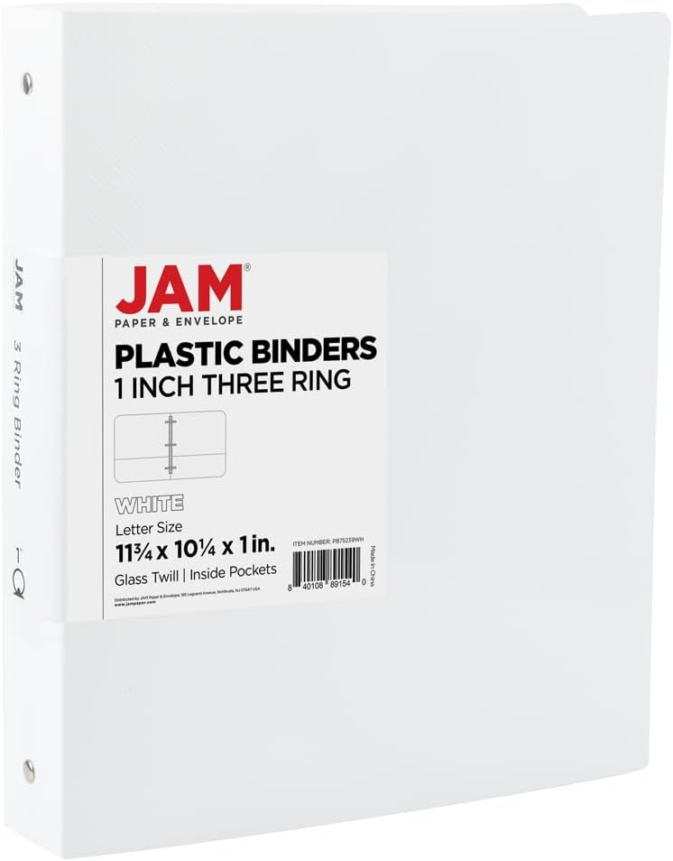 JAM PAPER Plastic 0.75 inch Binder - Clear 3 Ring Binder - Sold Individually