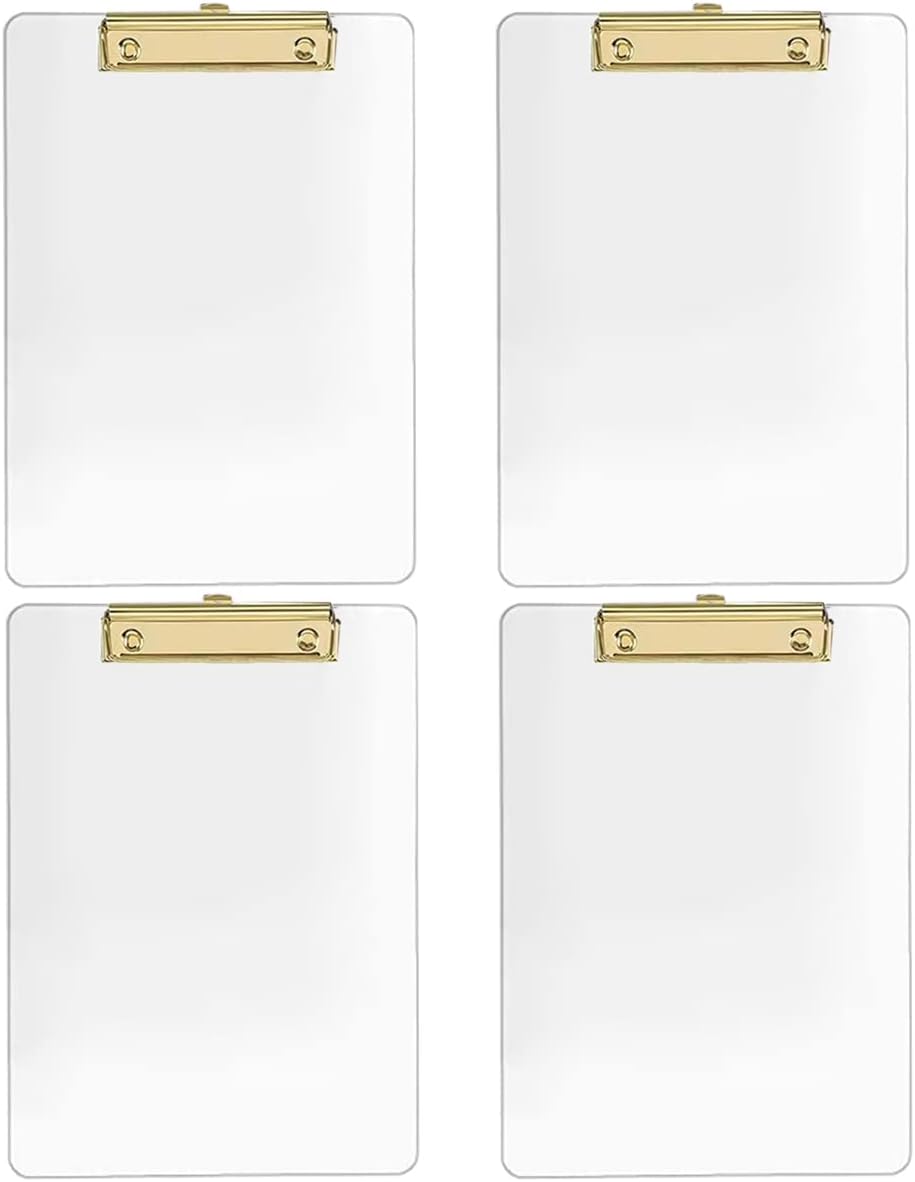 JIARI 2 Pack Clear Acrylic Office Clipboard A4 Letter Size 8.6" x 12.2" (Gold)