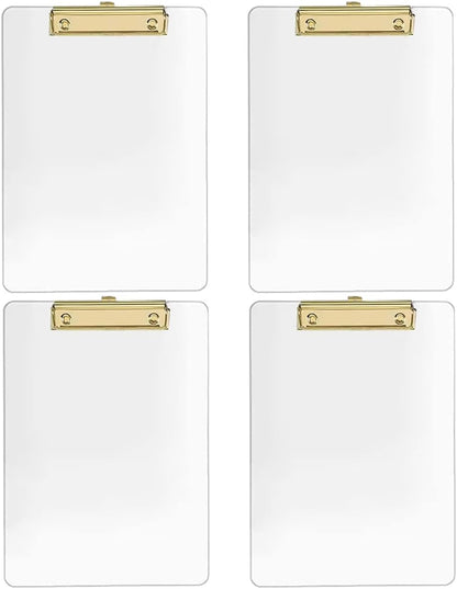 JIARI 2 Pack Clear Acrylic Office Clipboard A4 Letter Size 8.6" x 12.2" (Gold)