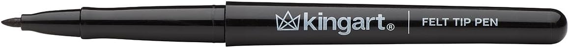 KINGART Studio Felt Tip Pens, 6 Black Ink Markers - 0.7mm Medium Point, Water-Based, Smear-Resistant Pens for Writing, Sketching, and Journaling.