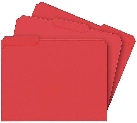 Staples Reinforced File Folders, Letter Size, 1/3‑Cut Tabs, Assorted Colors, Heavy‑Duty 10.5‑Point Stock, 100/Box