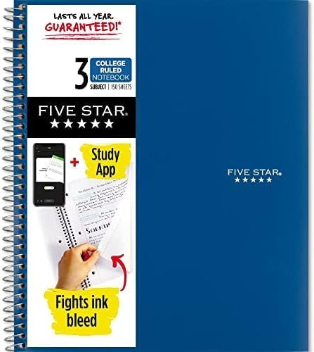 Five Star Spiral Notebook + Study App, 3 Subject, College Ruled Paper, 8-1/2" x 11", 150 Sheets, Fights Ink Bleed, Water Resistant Cover, Amethyst Purple (38746)