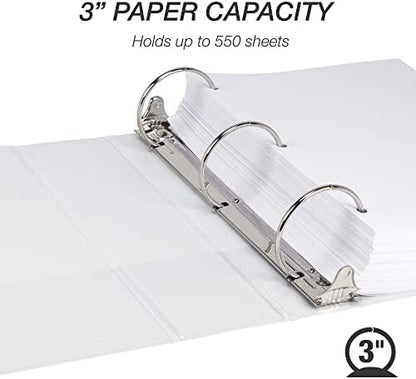 Samsill 1.5 Inch 3 Ring Binders, Economy Round Ring, Clear View Cover, 325 Sheet Capacity - for School, Home, Office - White, 4 Pack