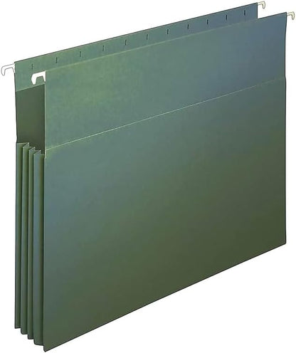 Staples Hanging File Pockets, Letter Size, 3.5" Expansion, Straight‑Cut, Standard Green – 4/Box