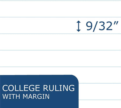 Roaring Spring Knee Pad College Ruled Extra Stiff Back Legal Writing Pad, 3 Hole Punched, 8.5 x "11.75" 100 Sheets, White
