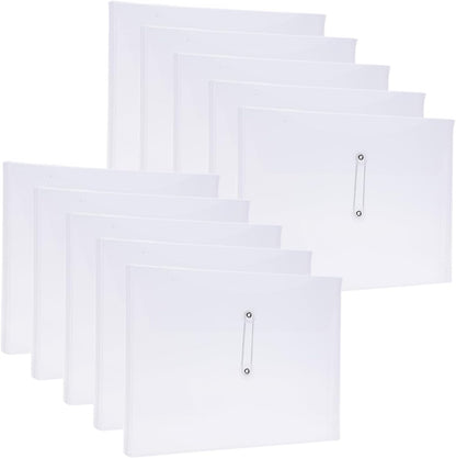 A4 Letter Size Plastic Poly Envelopes with Button and String Tie Closure, 1-1/4" Expansion Clear File Folders Side Loading Documents Organizer for Home School and Office Supplies (7)