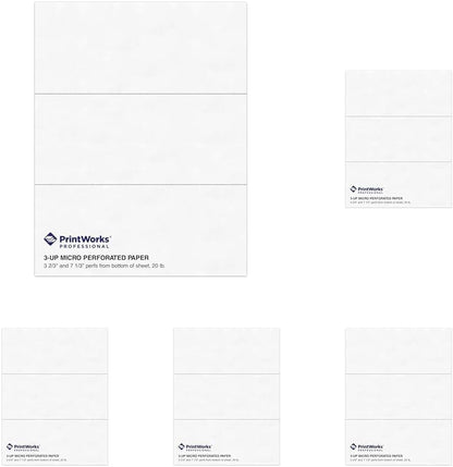 PrintWorks Professional 3 2/3" Horizontal Perforated Paper 8.5” x 11” - Perfect For W-2, 1099, & Statement Use - Made in the USA - 500 Sheets - 20 lb - Printer Compatible - White (04124)