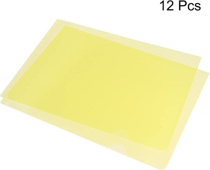 PATIKIL L Type Folders 12 Pack A4 Plastic File Project Pockets Clear Paper Document Jacket Sleeve for Office, Yellow