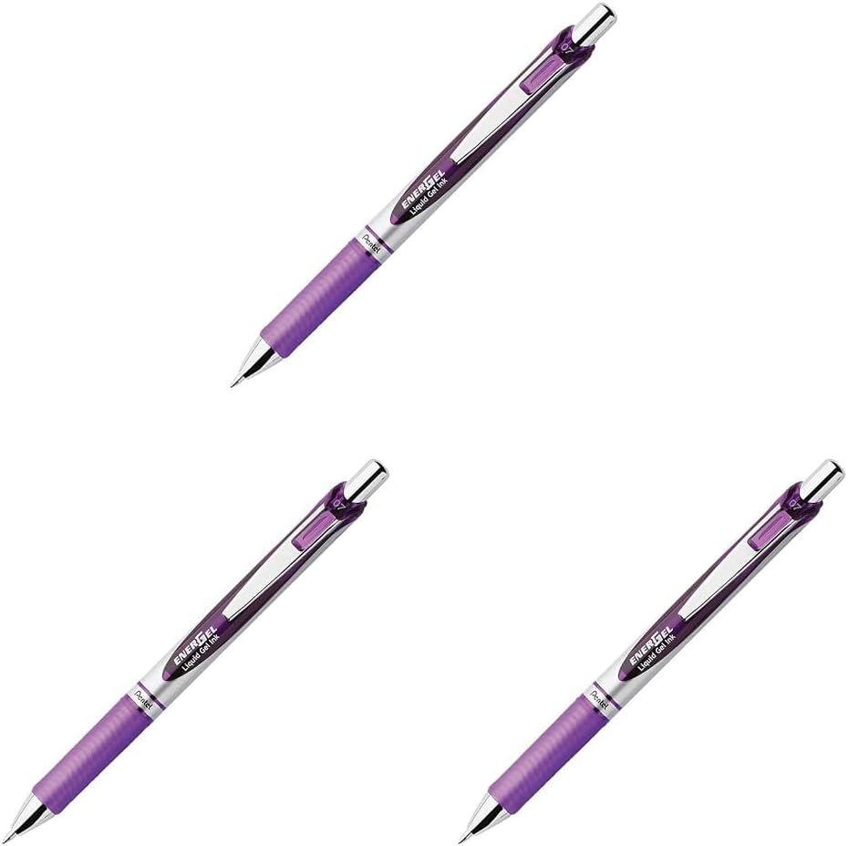 Pentel EnerGel RTX Retractable Liquid Gel Pen, Medium Line, Metal Tip, Pink/Violet Ink, 2-Pack (BL77BP2PV)