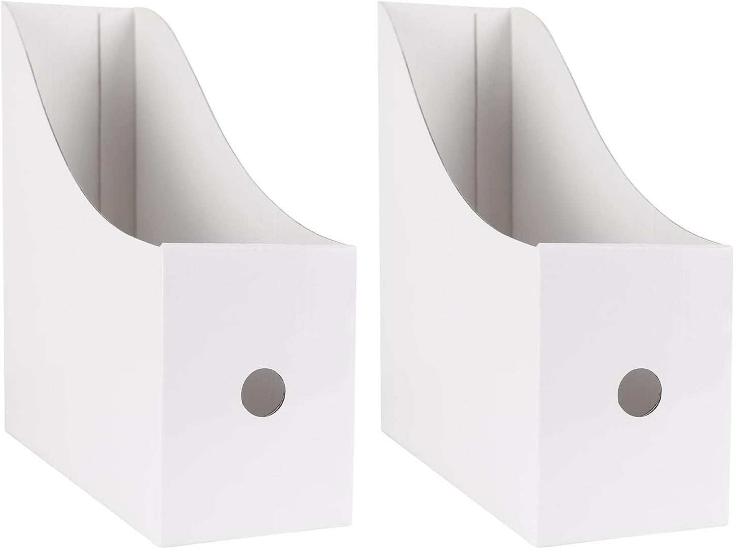 Limitliho 2 Pack White Magazine Holde, Vertical Book Bins for Classroom and Library Use, 10.6'' ×10.2'' ×3.5'' Inch Vertical File Folder Box