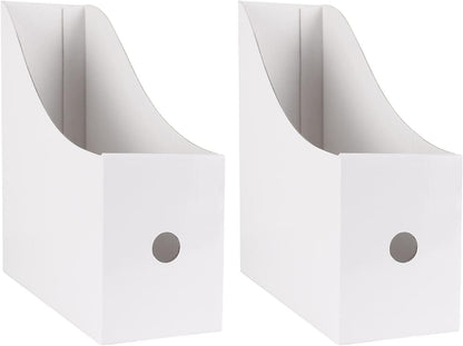 Limitliho 2 Pack White Magazine Holde, Vertical Book Bins for Classroom and Library Use, 10.6'' ×10.2'' ×3.5'' Inch Vertical File Folder Box