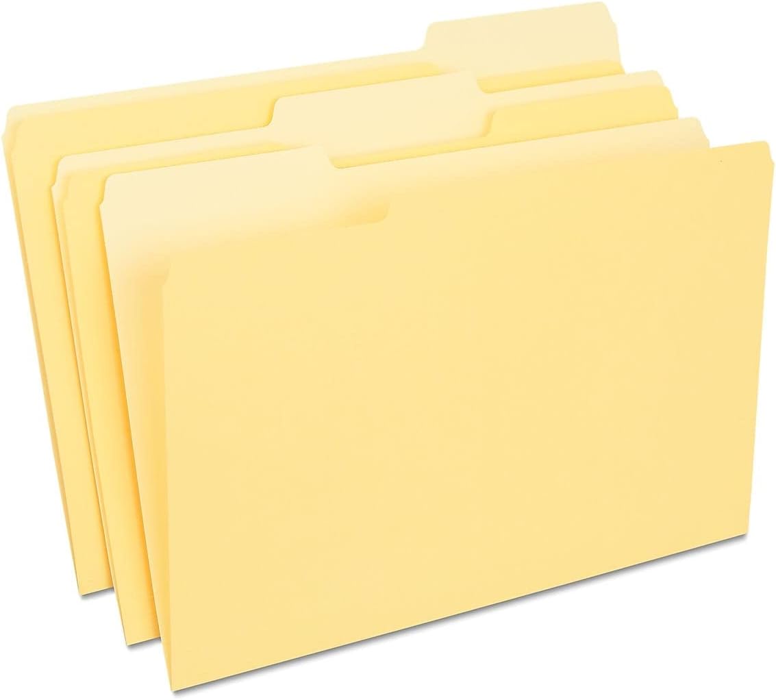 Staples Recycled File Folders, Legal Size, 1/3‑Cut Tabs, Manila, 30% Recycled Paper Stock, 100/Box