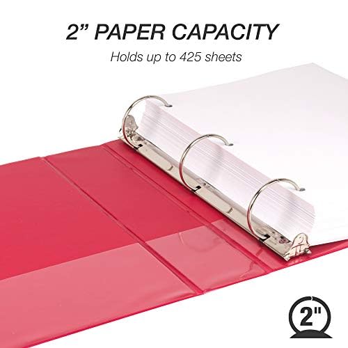 Samsill 2 Inch 3 Ring Binder, Made in USA, Economy Round Ring, Clear View Cover, 425 Sheet Capacity - for School, Home, Office - Red