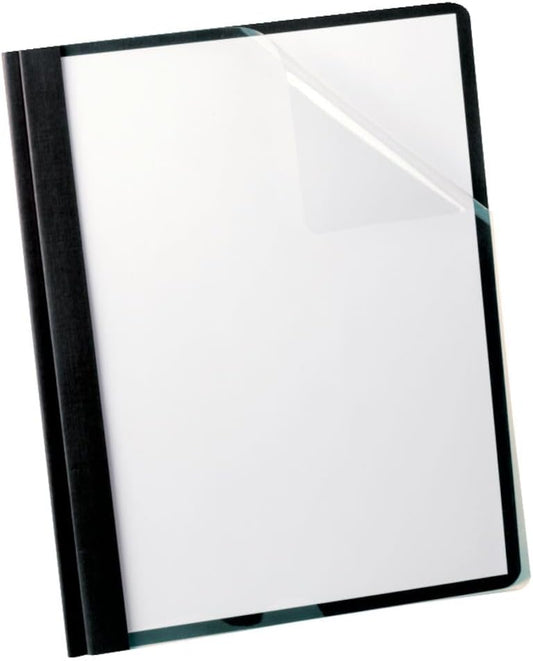 Oxford Linen Report Covers, Clear Front, Letter Size Folder with Prongs, for Presentation at School or Office, Black, 5 per Pack (50406)
