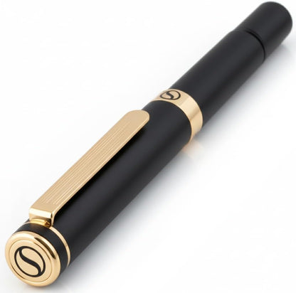 Scriveiner Black Rollerball EDC Luxury Pen, Stunning Pocket Pen with Chrome Finish, Cool Writing, Best Gift for Men & Women, German Schmidt Refill, Nice Present, Fancy Office Designer Set