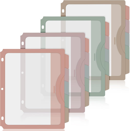 4 Sets 5 Tab Binder Dividers with Tabs and Pockets for 3 Ring Binder 5 Pockets Dividers Per Set with 1/5 Cut Tabs 9.5 x 11.4 Inch Multicolor Letter Size for Back to School Office Home