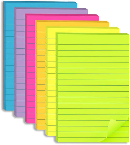 (12 Pack) Lined Sticky Notes 4x6 in,Large Notepads with Lines,Ruled Stickies Super Sticking Power,Office School Memo Note Pads Bright Colors,Post on Windows Doors,Recyclable,Easy to Write on