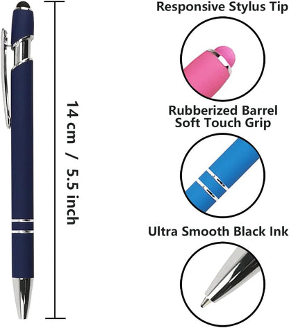 Oddmoal Ballpoint Pen with Stylus Tip, Soft Touch Click Metal Pen, 1.0mm Medium Point, Black Ink, 12 Count(Black)
