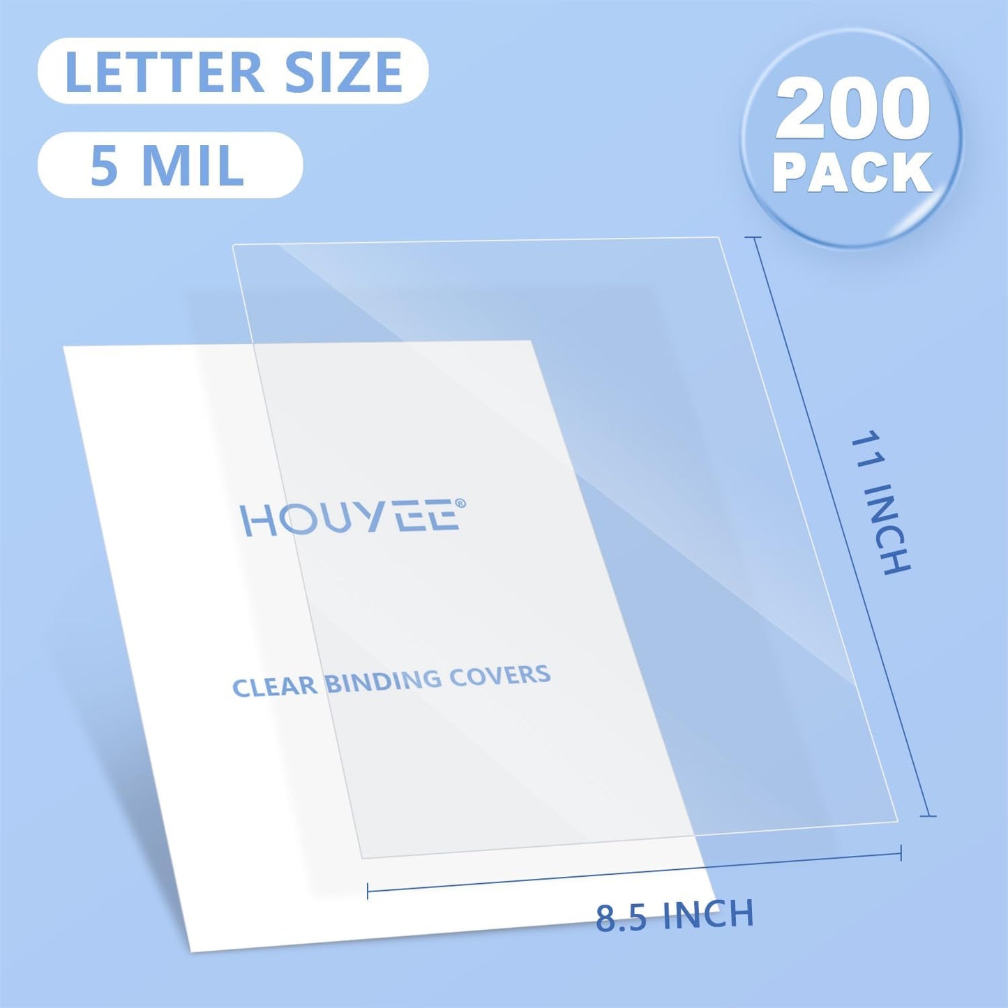 HOUYEE 100 Pack10 Mil Clear Binding Presentation Covers, PVC Report Cover Sheets for Binding, Square Corner, 8.5 x11 Inches, Letter Size