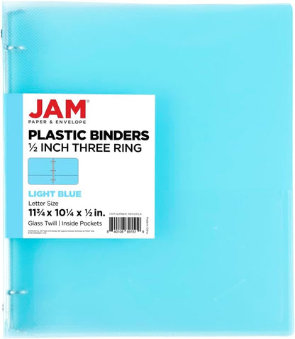 JAM PAPER Plastic 0.75 inch Binder - Clear 3 Ring Binder - Sold Individually