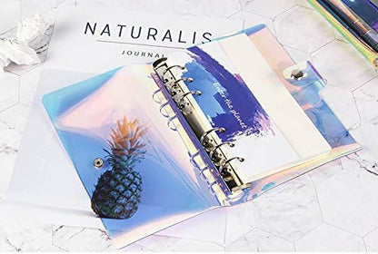 A6 A5 6-Holes Colorful PVC Cover Round Ring View Binder with Snap Button Closure File Folder for Loose Leaf Sheet Protectors Notebook Refill (Pink Daisy, A5 Mini Set) - Colors B