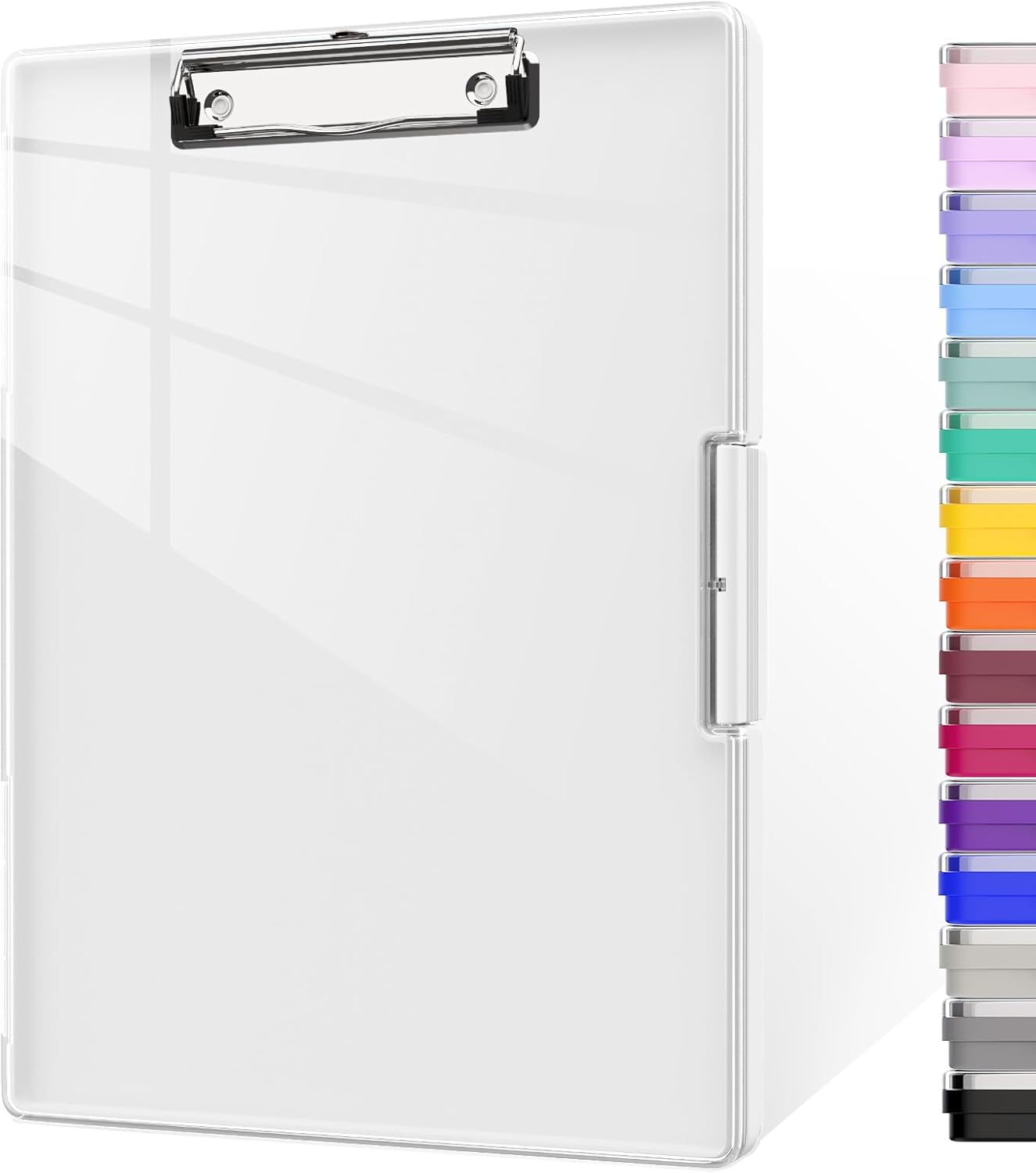 Piasoenc Clipboard with Storage, 8.5 x 11 Clip Boards with 2 Storage Case and A4 Paper Folder, Clear Dry Erase Top Panel, Heavy Duty Plastic, Folio & Side Opening, for Nurses, Teachers, Lawers,Black