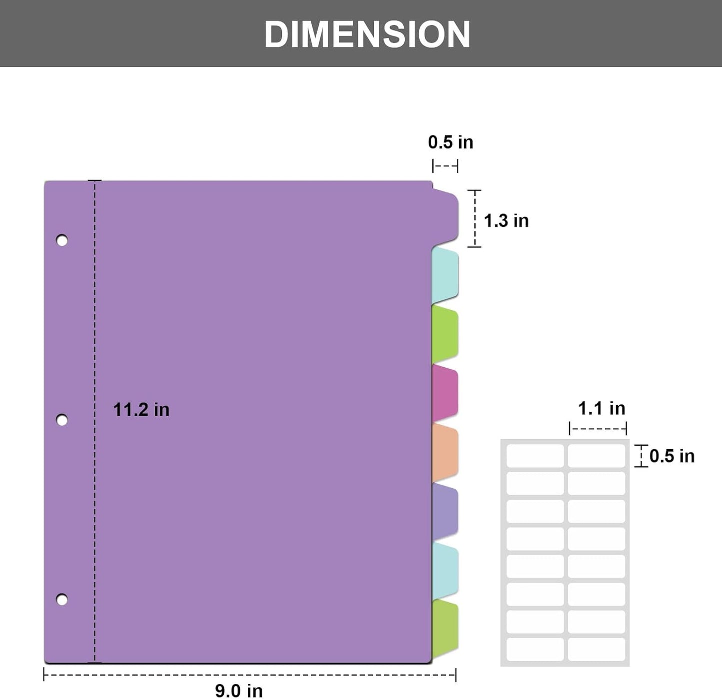 habgp 16Pcs/2 Set Binder Dividers with Tabs, 8 Color Tab for 3 Ring Binder Dividers, Page Folder Dividers for 3 Ring Binder Sheet Paper Protectors, Plastic Tabbed File Dividers with Tabs S099