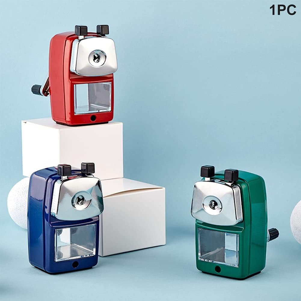 Pencil Sharpener, School Office Manual Desktop Sharpener for Standard and Jumbo Pencils, Pencil Sharpener Metal Manual Crank for Classroom, Home and Art(Color:Red)