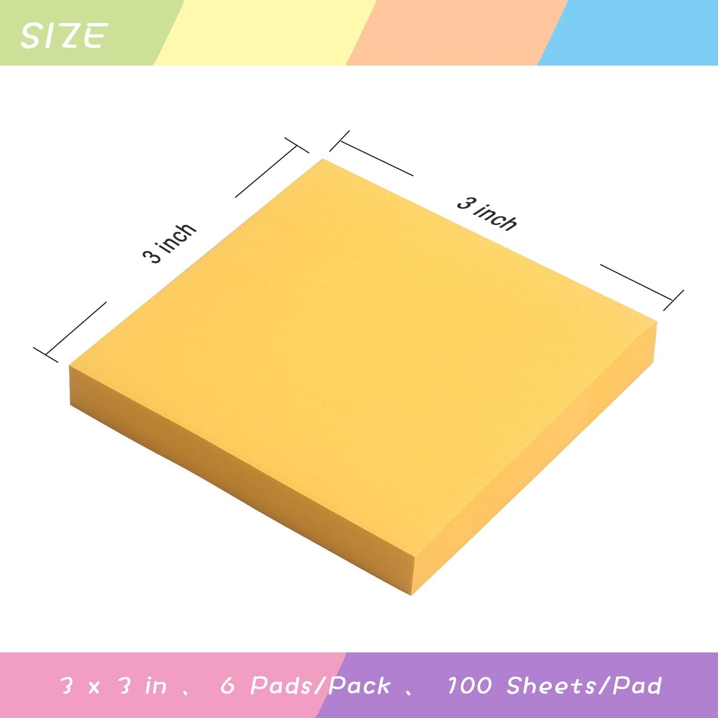 Sticky Notes 3x3 Self-Stick Notes Pads with 6 Bright Colors, Easy to Post for Office, Shool, Home, 6 Pads/Pack, 100 Sheets/Pad (Purple)