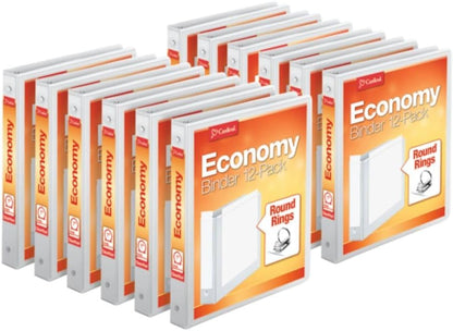 Cardinal Economy 3-Ring Binders, 3", Round Rings, Holds 625 Sheets, ClearVue Presentation View, Non-Stick, White, Carton of 12 (90651)