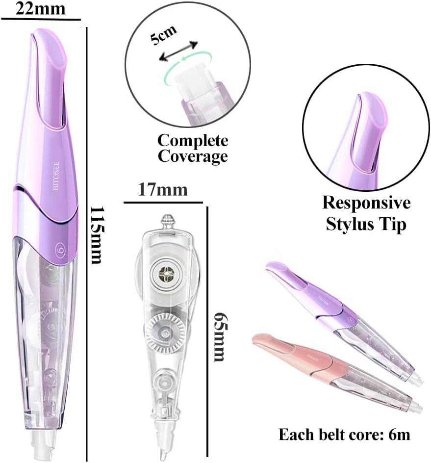 White Correction Tape, Retractable Refillable Correction Tape, With Smooth Pull Out Tape Applicator, Aesthetic Cute Correction Pen for Office Supplies