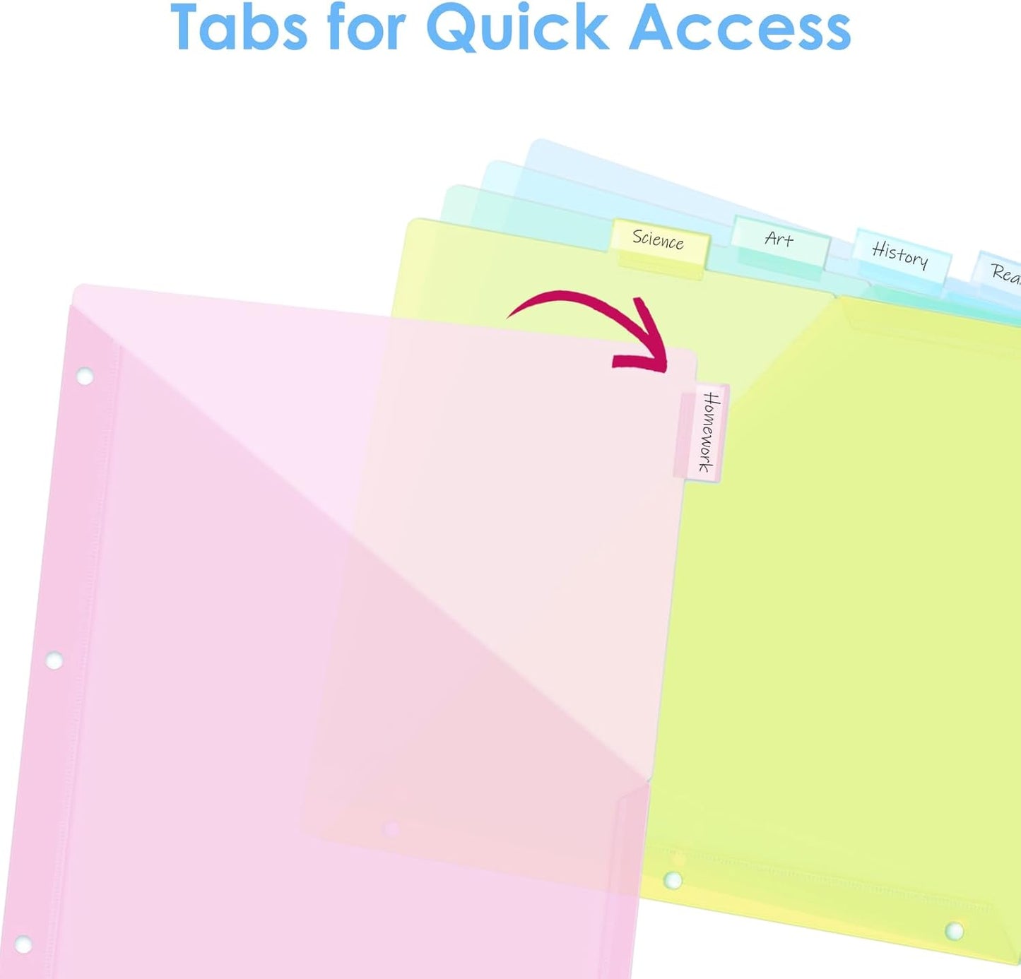8 Count Binder Dividers with Two Pockets, 8 Tabs Binder Dividers for 3 Ring Binder Letter Size, Durable Plastic Binder Divider with Tabs, Insertable Big Tabs, 1 Set, Pastel