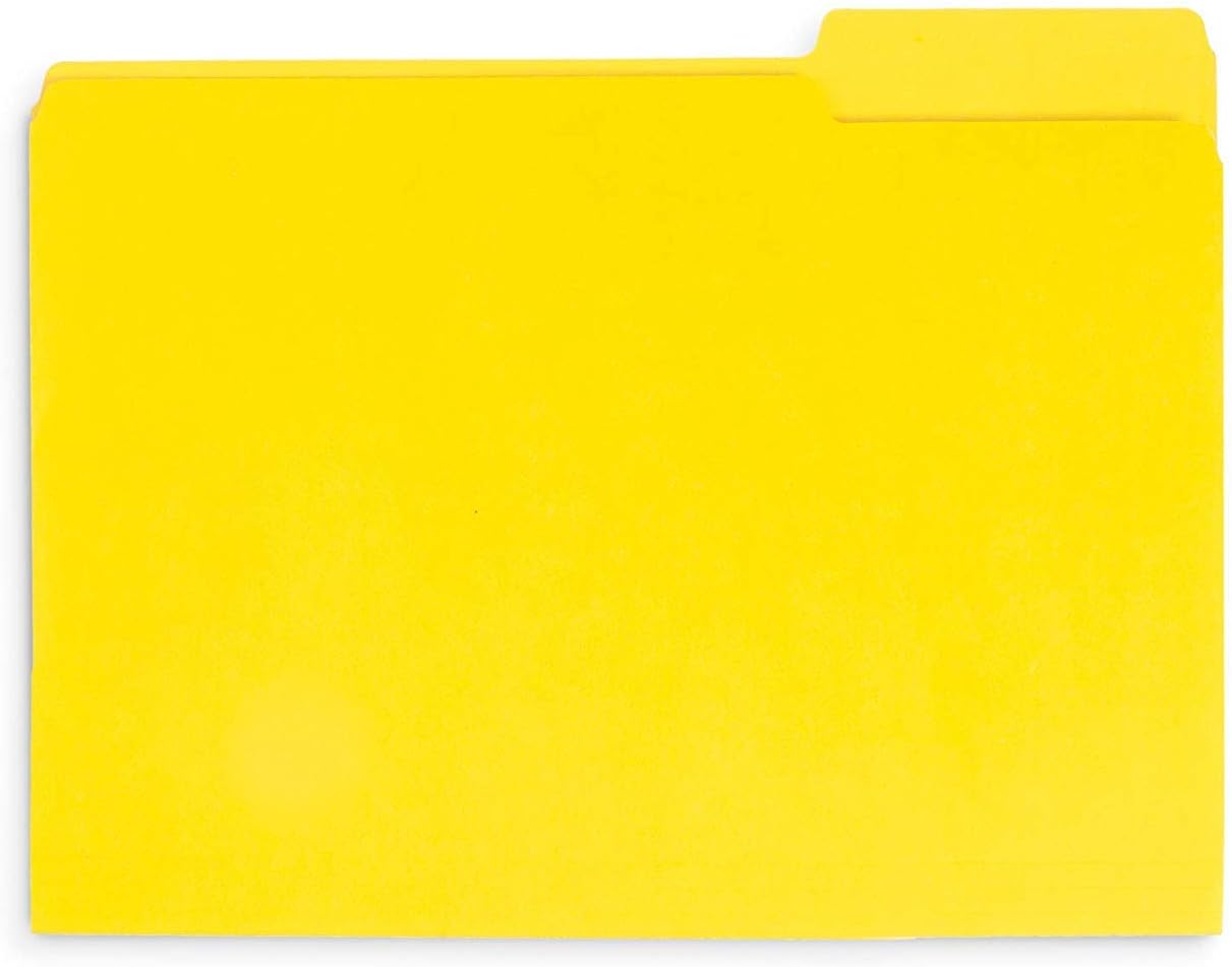 File Folder, 1/3 Cut Tab, Letter Size, Yellow, Great for Organizing and Easy File Storage, 100 Per Box