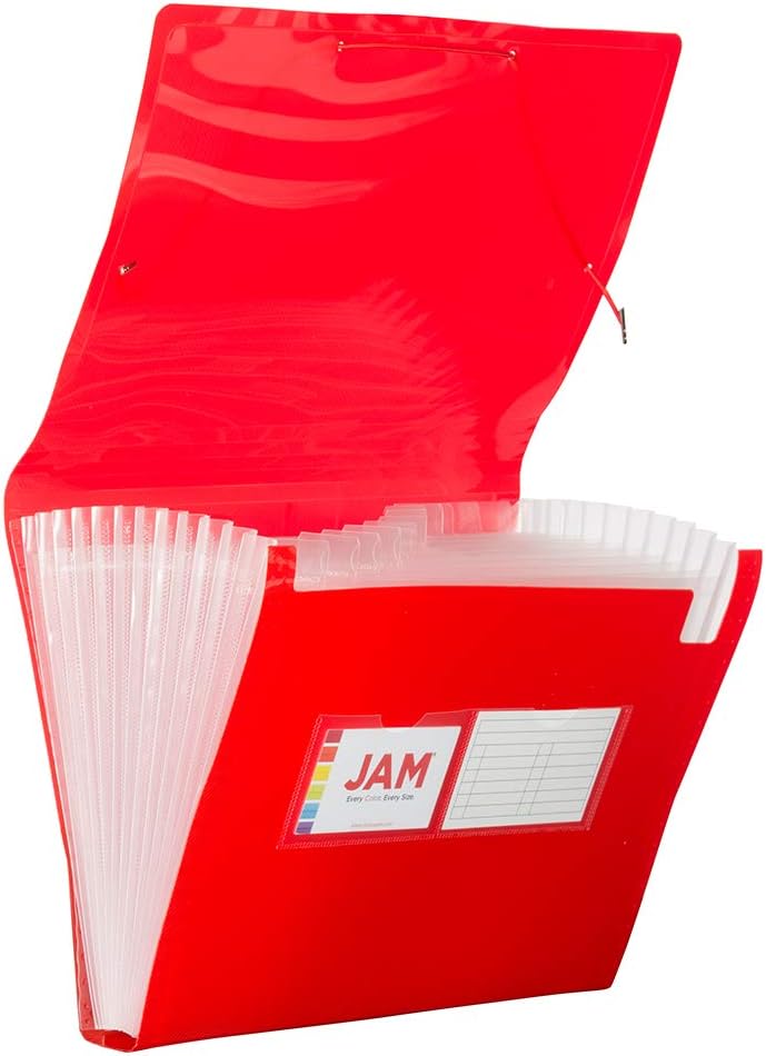 JAM Paper Accordion Folders - 13 Pocket Plastic Expanding File - Legal Size - 10 x 15 - Red - Sold Individually