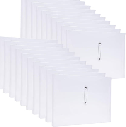 A4 Letter Size Plastic Poly Envelopes with Button and String Tie Closure, 1-1/4" Expansion Clear File Folders Side Loading Documents Organizer for Home School and Office Supplies (7)