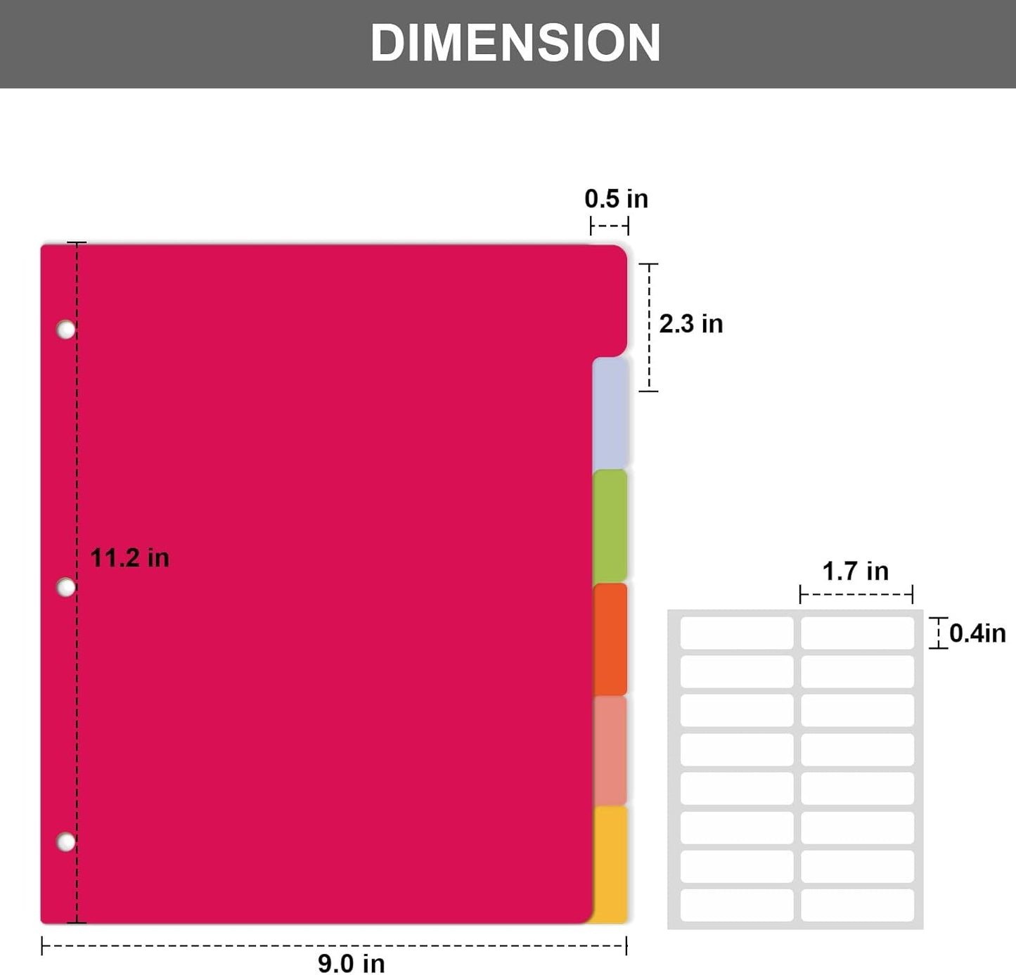 HABGP 12Pcs/2 Set 6 Tab Dividers for 3 Ring Binder, 12 Pcs Colorful Binder Dividers with Tabs, 3 Ring Page Folder Dividers, Plastic Tabbed File Dividers with Tabs, Three Ring Binder Index Dividers