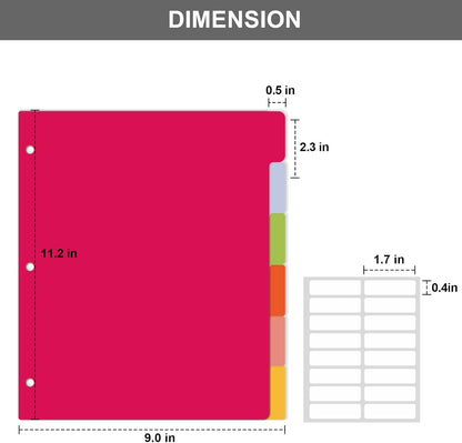 HABGP 12Pcs/2 Set 6 Tab Dividers for 3 Ring Binder, 12 Pcs Colorful Binder Dividers with Tabs, 3 Ring Page Folder Dividers, Plastic Tabbed File Dividers with Tabs, Three Ring Binder Index Dividers