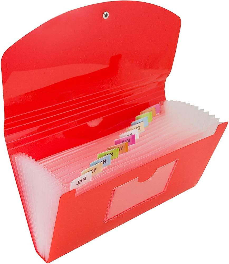 JAM Paper Accordion Folders - 13 Pocket Plastic Expanding File - Legal Size - 10 x 15 - Red - Sold Individually