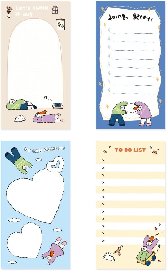 Monolike Memopad Memories design B SET - 4 Packs, 4 Different Designs, 100 Sheets Per Pad, Total 400 Sheets, Note pads, Writing pads, 3.15 x 4.17 Inches