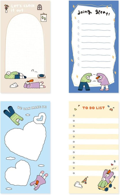 Monolike Memopad Memories design B SET - 4 Packs, 4 Different Designs, 100 Sheets Per Pad, Total 400 Sheets, Note pads, Writing pads, 3.15 x 4.17 Inches
