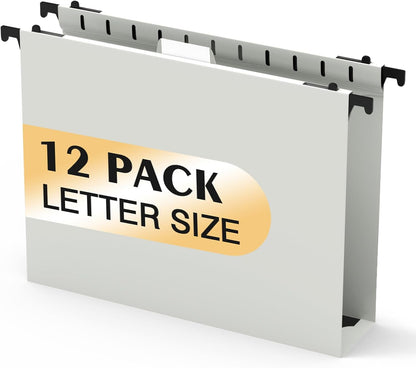 Shutex Extra Capacity Plastic Hanging File Folders,12 Pack Reinforced Hang Folders,Heavy Duty 2 Inch Expansion,Plastic Filing Cabinet Folders,Letter Size,Designed for Bulk Files, Medical Charts,Blue