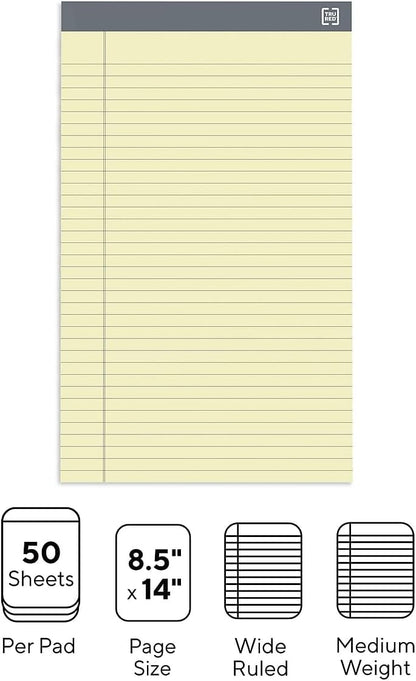 TRU RED Legal Pads, 8.5” x 14”, Wide Ruled, White, 50 Sheets/Pad, 12‑Pack
