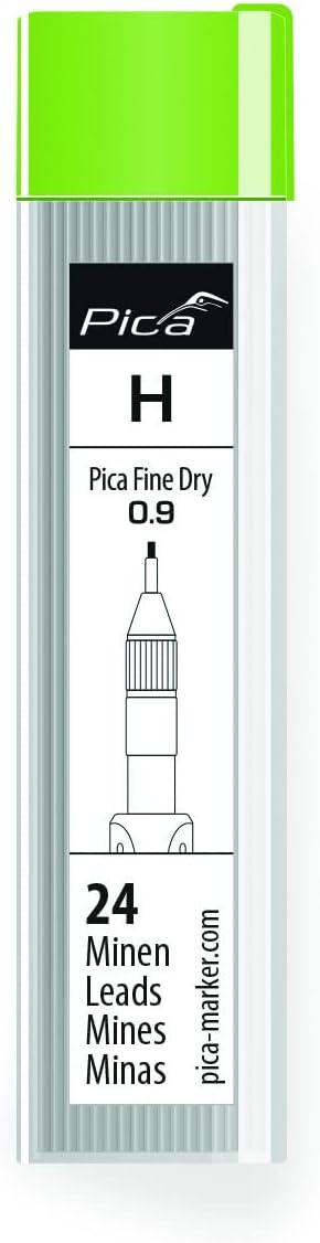 Pica Fine Dry H 7050 Refill Set Graphite Lead (9 mm, for Almost All Surfaces, for Precise Marking, Includes Eraser) 7050