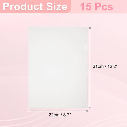 PATIKIL A5 Plastic Folders, 15 Pack Clear Folders L Type Project Pockets Paper Document Jacket Sleeves L Shaped Transparent for Documents Plastic Office File, 6.3x8.8in, Gray