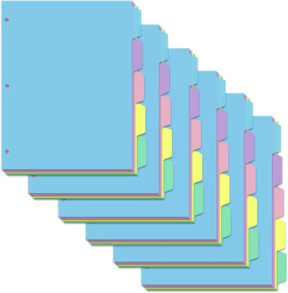 Cute 5 Tab Binder Dividers with Tabs, Write&Erase Plastic Dividers for 3 Ring Binder, Multicolor, Ring Binder Dividers with Tabs for School Office,6 Sets(30pcs)