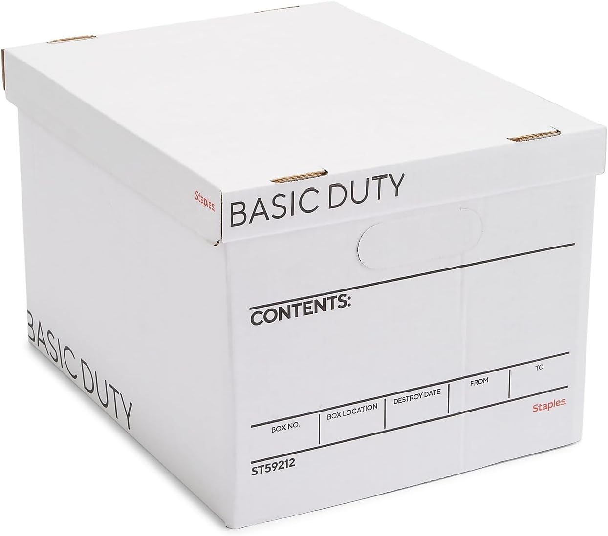 STAPLES Corrugated File Box Lift Off Lid, Letter/Legal Size, White/Black, 10/Pack