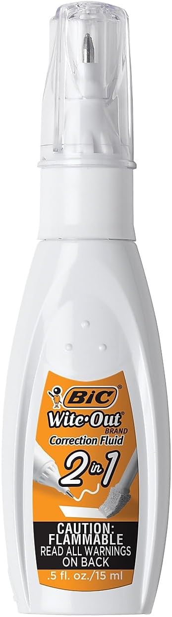 BIC WOPFP11 Wite-Out 2-in-1 Correction Fluid, 15 ml Bottle, White