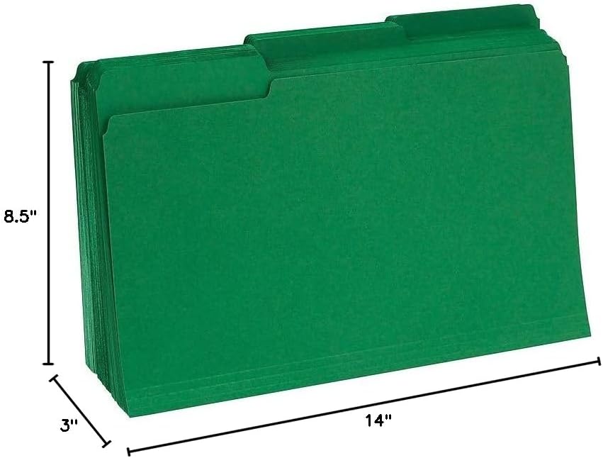 Staples Recycled File Folders, Legal Size, 1/3‑Cut Tabs, Manila, 30% Recycled Paper Stock, 100/Box